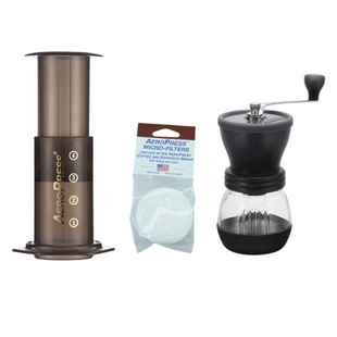 Home Barista Set: AeroPress + Filters + Hario Skerton Plus Grinder